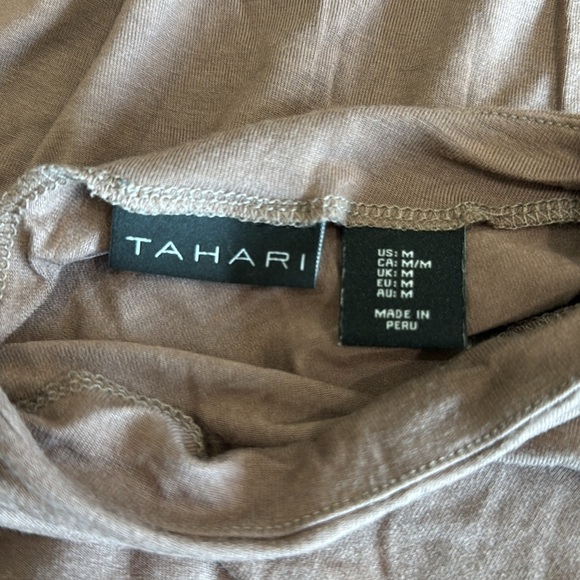 Tahari Taupe Long Sleeve Funnel Neck Tee shirt Size M - Picture 3 of 4